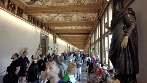 Visitors in the Uffizi Gallery Stock Footage 313258396
