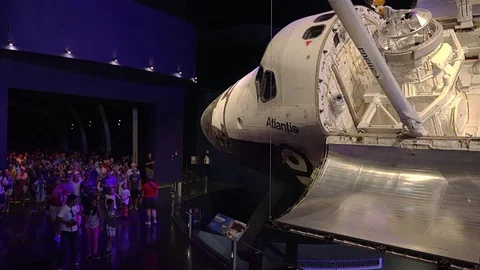 Visitors View Space Shuttle Atlantis at Kennedy Space Center in Florida Stock Footage 72861355