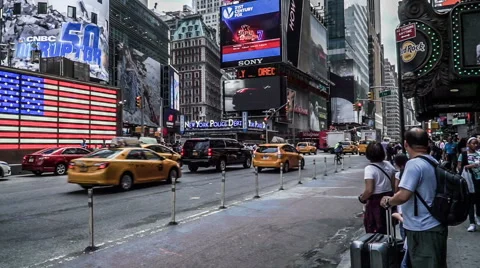The visitors wait for traffic light at time Square , new york Video stock 54299267