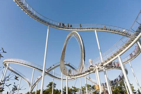 Visitors Walking On Elevated Skywalk Stock Photos