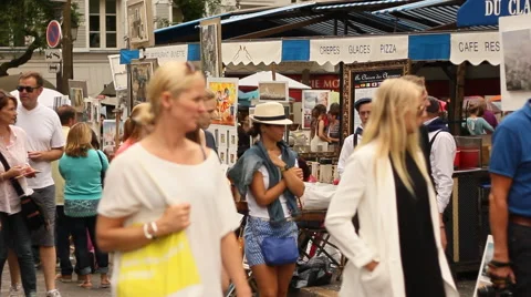 Visitors walking in Montmartre Stock Footage 52549988