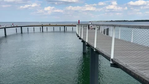 Visitors Walking on the Seaside Observation Pier in Timmendorfer Strand, Germany Stock Footage 340517863