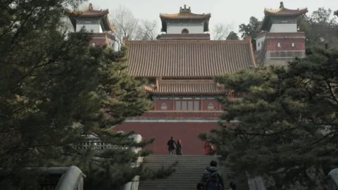 Visitors Walking Up Stone Steps Toward Historic Hall at Summer Palace Beijing Stock Footage 341781984