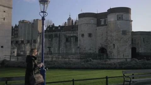 Visitors Walking By The Tower of London Stock Footage 145662928