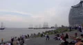 Visitors watch Tall ships at Bremerhaven Sail exhibition HD Footage