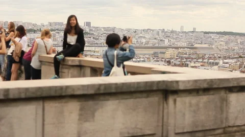 Visitors watching panorama in Paris Stock Footage 52549261
