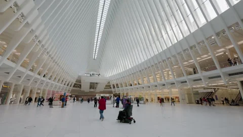 Visitors in World Trade Center Oculus Transportation Hub Video stock 342593084