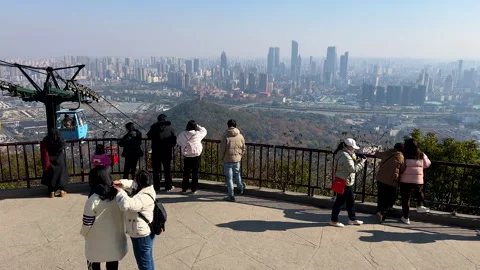 Visitos on sightseeing platform on summit of Huishan Video stock 296635183