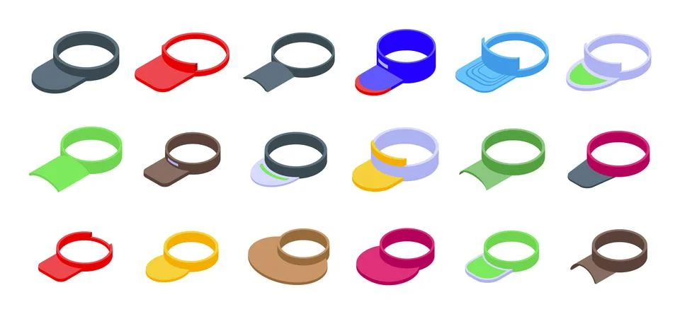 Visor cap icons set isometric vector. Sun tennis sport Stock Illustration
