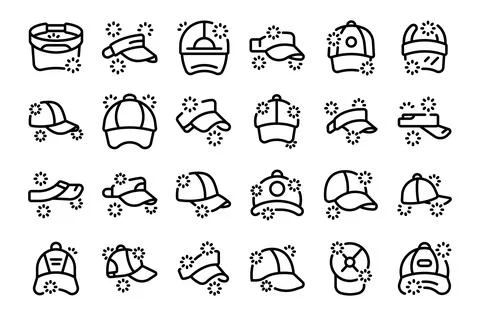 Visor cap icons set outline vector. Sun sport headband Stock Illustration