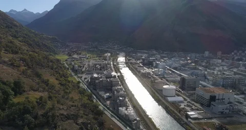 Visp industry zone approach - Aerial 4K 動画素材 118123729