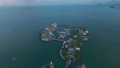 Vista aerea estatica de las primeras islas artificales en centro america Stock Footage 165550724