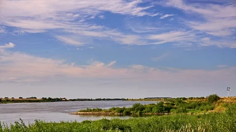 Vistula river. Clouds Over The River. Timelapse 4K Stock Footage 92235559
