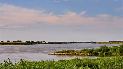 Vistula river. Clouds Over The River. Timelapse 4K Stock Footage 92235572