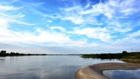Vistula river. Clouds Over The River. Timelapse 4K Stock Footage 92333096