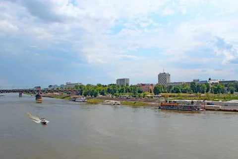 Vistula river panoramic view with bridges in Warsaw Stock Photos