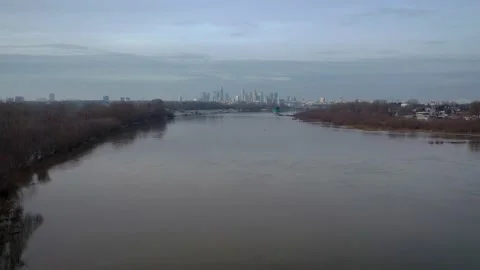 Vistula River in Warsaw, capital of Poland, 4k footage Stock Footage 201192653