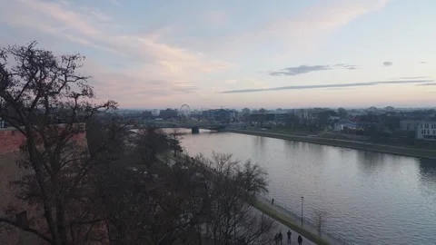 Vistula River in winter, view from Krakow Castle Video stock 331464701