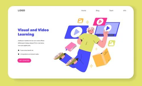 Visual and Video Learning concept A curious student interacts with multimedia Stock Illustration