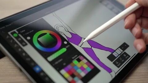 Visual Art Designer Graphic Using a Tablet With a Pencil Closeup Stock Footage 177677246