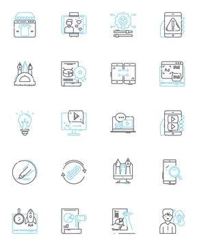 Visual art linear icons set. Impressionism, Abstraction, Realism, Surrealism Stock Illustration