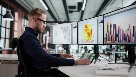 Visual Artist Creating Digital Artwork Using Design Software Stock Footage 320250687