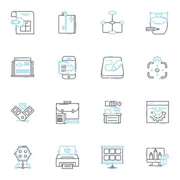 Visual artist linear icons set. Canvas, Brush, Palette, Pigment, Sketch Illustrazione stock