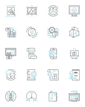 Visual artist linear icons set. Canvas, Brush, Palette, Pigment, Sketch Stock-Illustration