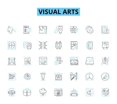 Visual arts linear icons set. Drawing, Painting, Sculpture, Printmaking Stock Illustration