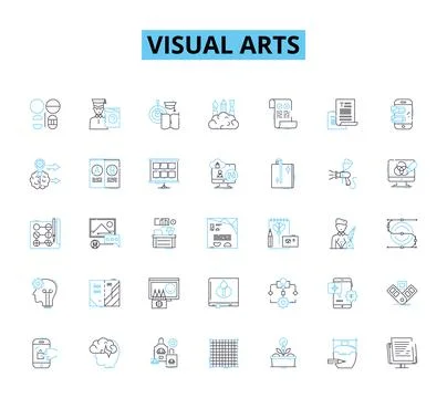 Visual arts linear icons set. Drawing, Painting, Sculpture, Printmaking Stock Illustration