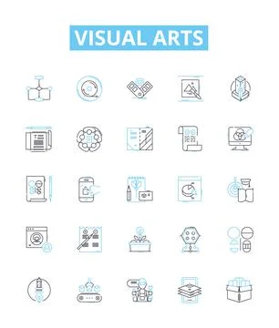 Visual arts vector line icons set. Drawing, Painting, Sculpture, Mosaic Stock Illustration