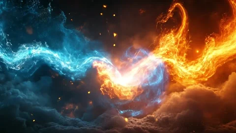 Visual battle of fire and water elements merging Stock Footage 308463535