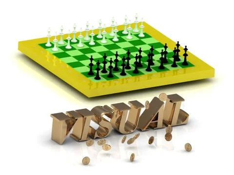 VISUAL- bright gold letters money and yellow chess on white background Stock Illustration