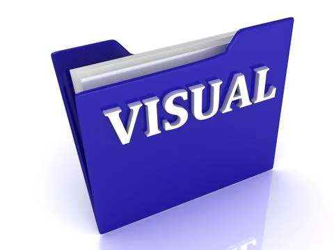 VISUAL bright white letters on a blue folder on a white background Illustrazione stock