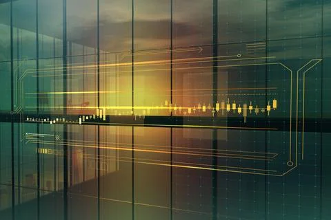 Visual charts. Finance gold elements commercial bitmap illustration. Stock Illustration