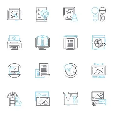 Visual communication agency linear icons set. Design, Branding, Graphics Stock Illustration