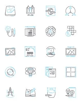 Visual communication agency linear icons set. Design, Branding, Graphics Stock Illustration