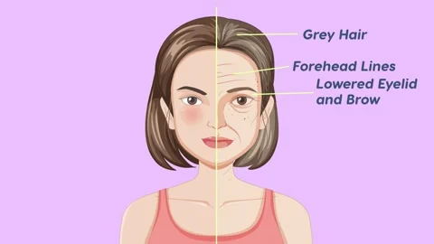 Visual comparison showing signs of aging on a woman's face. Stock Footage 334119772