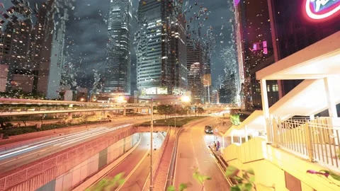 Visual concept of digital city destroying. Decomposition of smart city Stock Footage 147718152