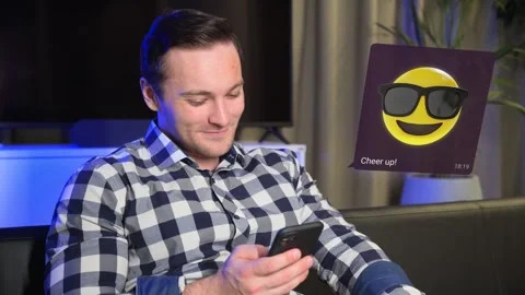 Visual concept of a young man chatting with a friend on a smartphone Stock Footage 264917737