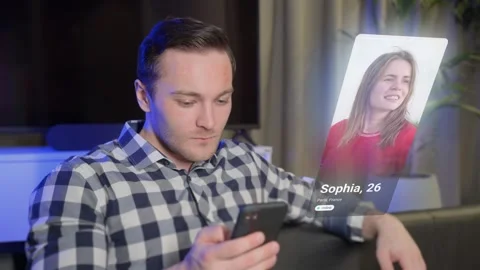 Visual concept of a young man using a dating app on a smartphone Stock Footage 265616989