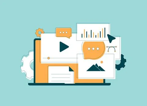 Visual content marketing - using modern design, video, icons and images to boost Stock Illustration