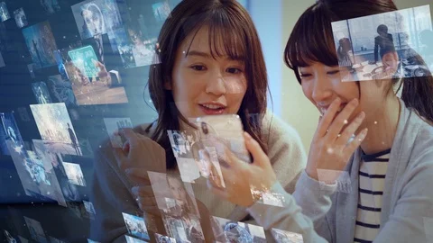 Visual contents concept. Social networking service. Streaming video. Stock Footage 122619055