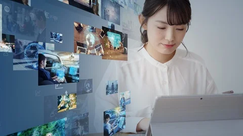 Visual contents concept. Social networking service. Streaming video. Stock Footage 122733285