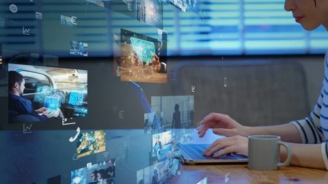 Visual contents concept. Social networking service. Streaming video. Stock Footage 122733668
