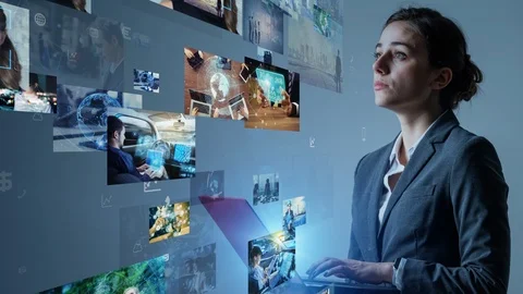 Visual contents concept. Social networking service. Streaming video. Stock Footage 127041393