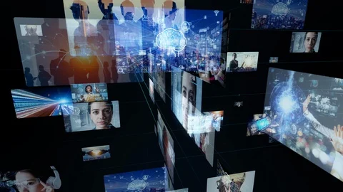 Visual contents concept. Social networking service. Streaming video. Stock Footage 127174929
