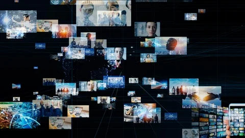 Visual contents concept. Social networking service. Streaming video. Stock Footage 127220351