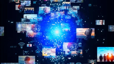 Visual contents concept. Social networking service. Streaming video. Stock Footage 130094306