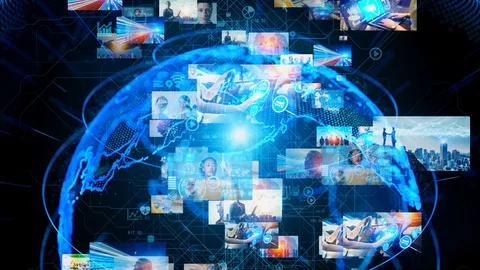 Visual contents concept. Social networking service. Streaming video. Stock Footage 130094312